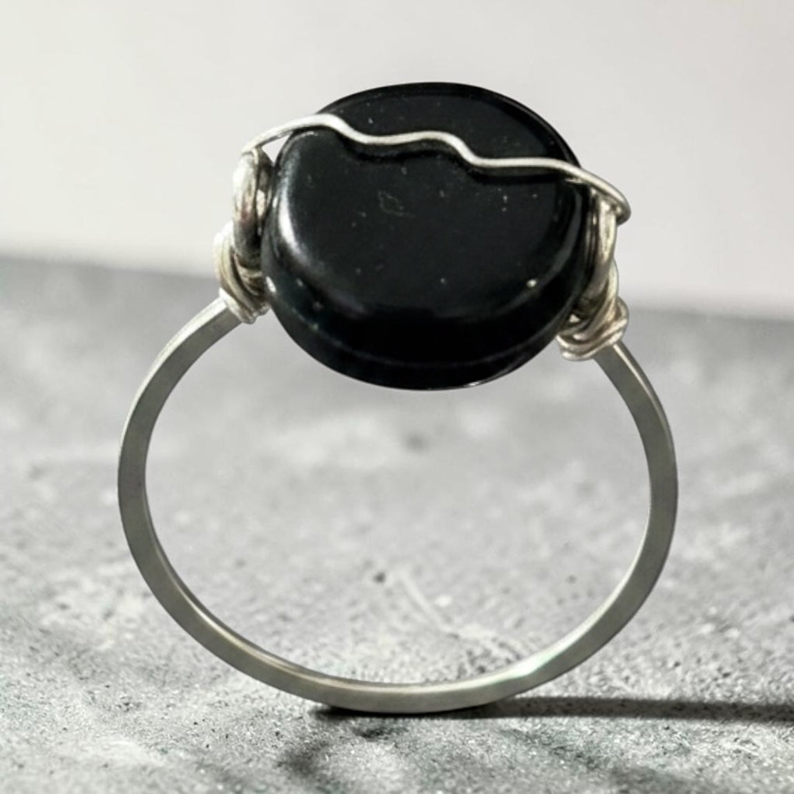 Black Onyx Sterling Silver Ring, Size 8