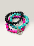 Real Stone & Glass Bead Stretch Bracelet Set, 3-Piece