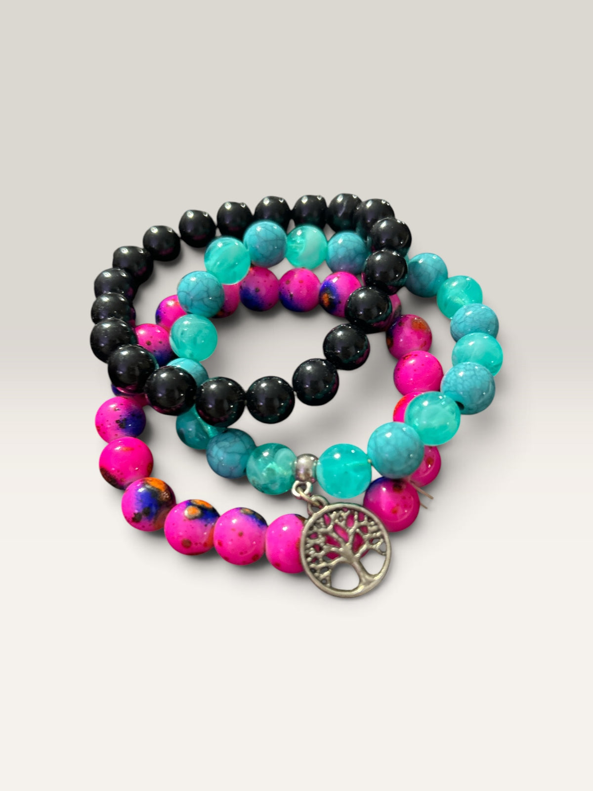 Real Stone & Glass Bead Stretch Bracelet Set, 3-Piece