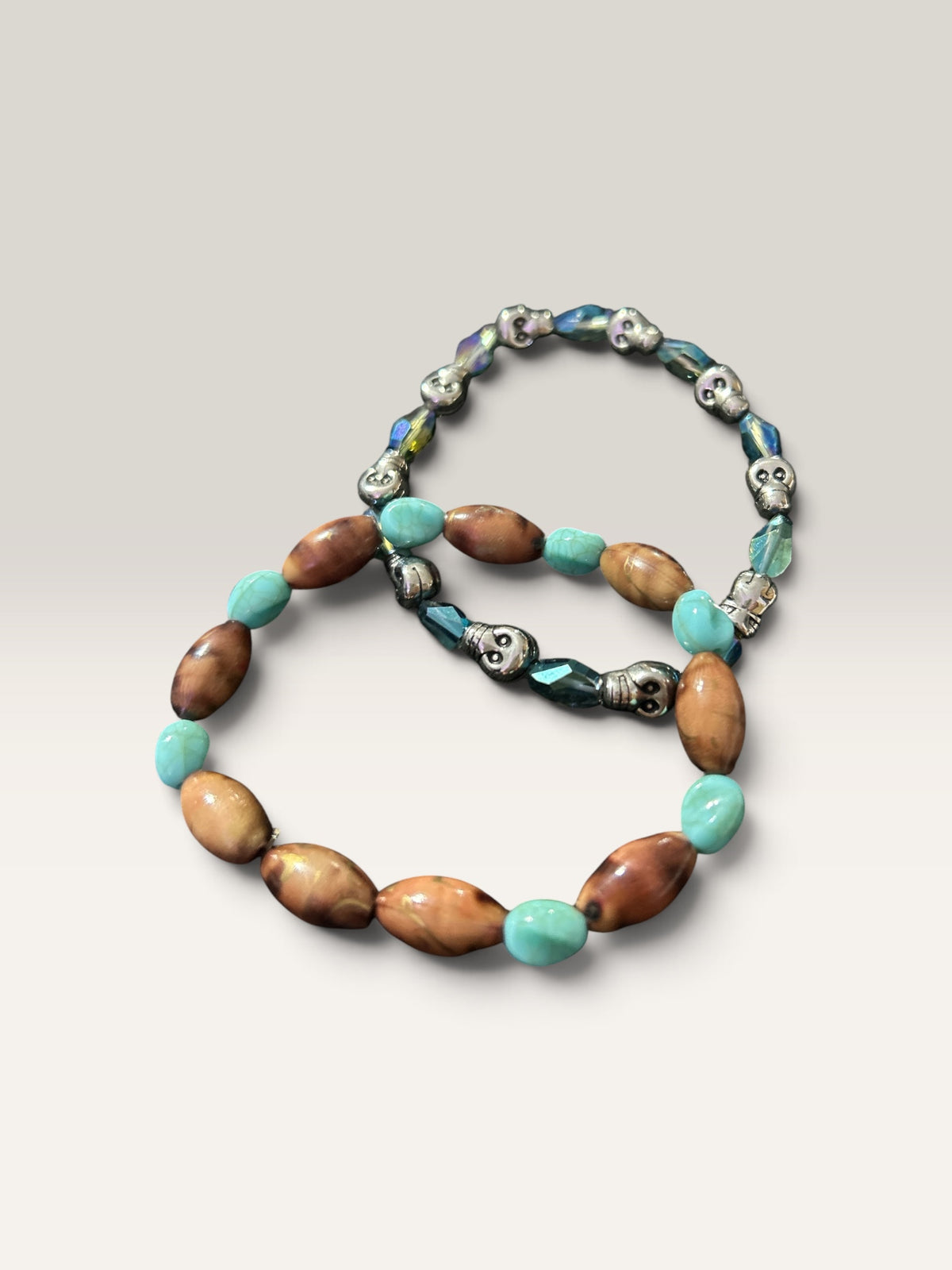 Light Blue Skull & Bead Bracelet