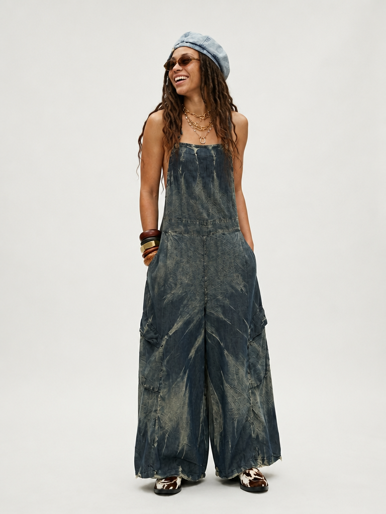 Adventurous Wide Leg Distressed Overalls