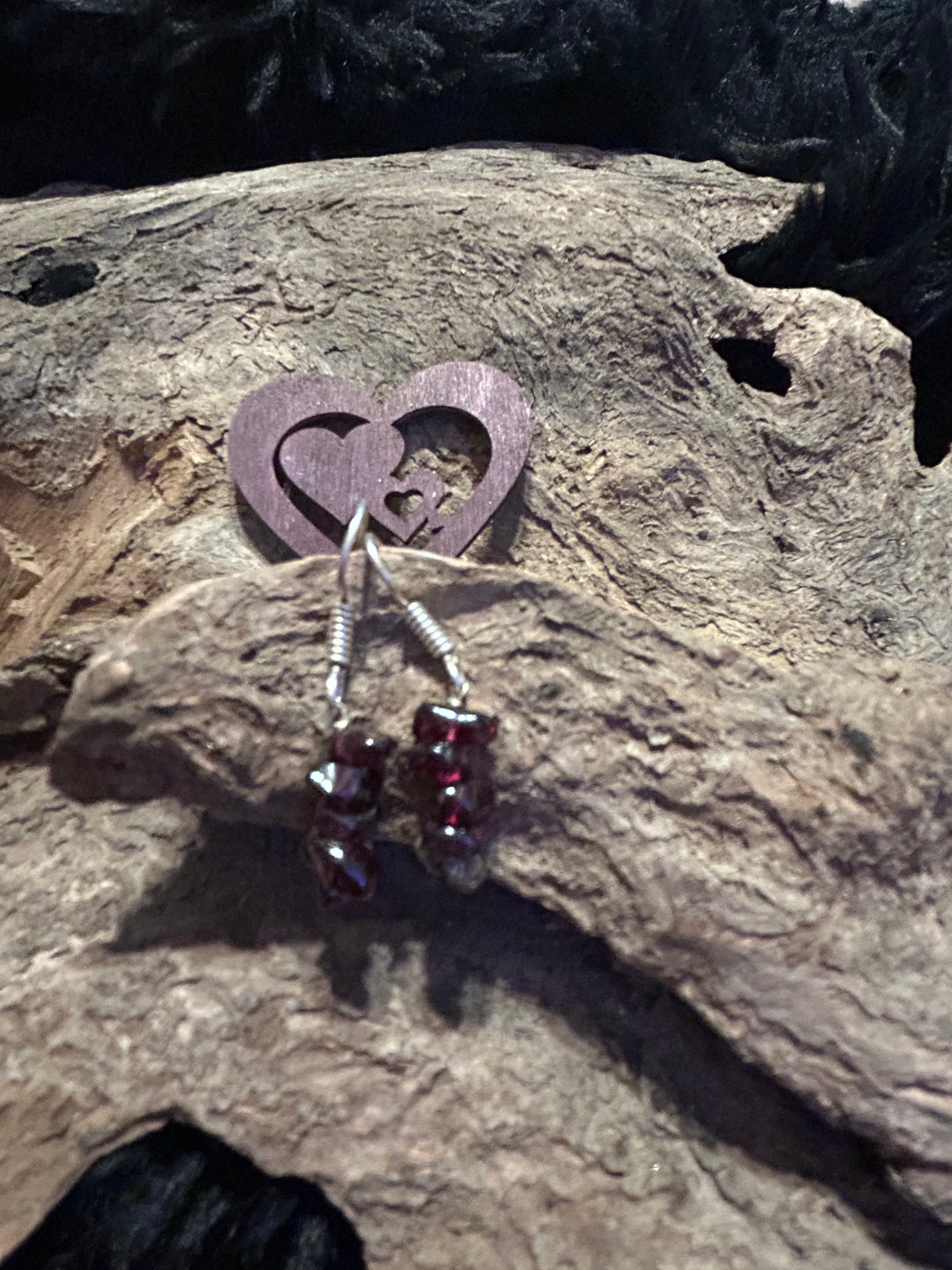 Garnet Cluster Dangle Earrings – Deep Red Boho Gemstone Jewelry - M.C’s