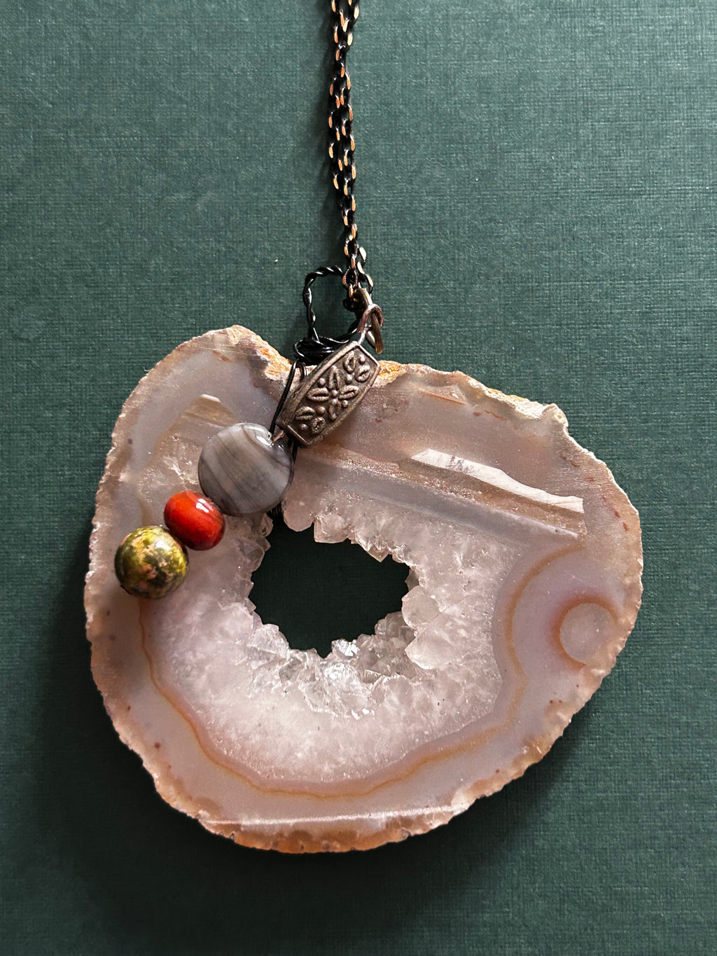 Pink Amethyst Stalactite Geo Slice with bead detail