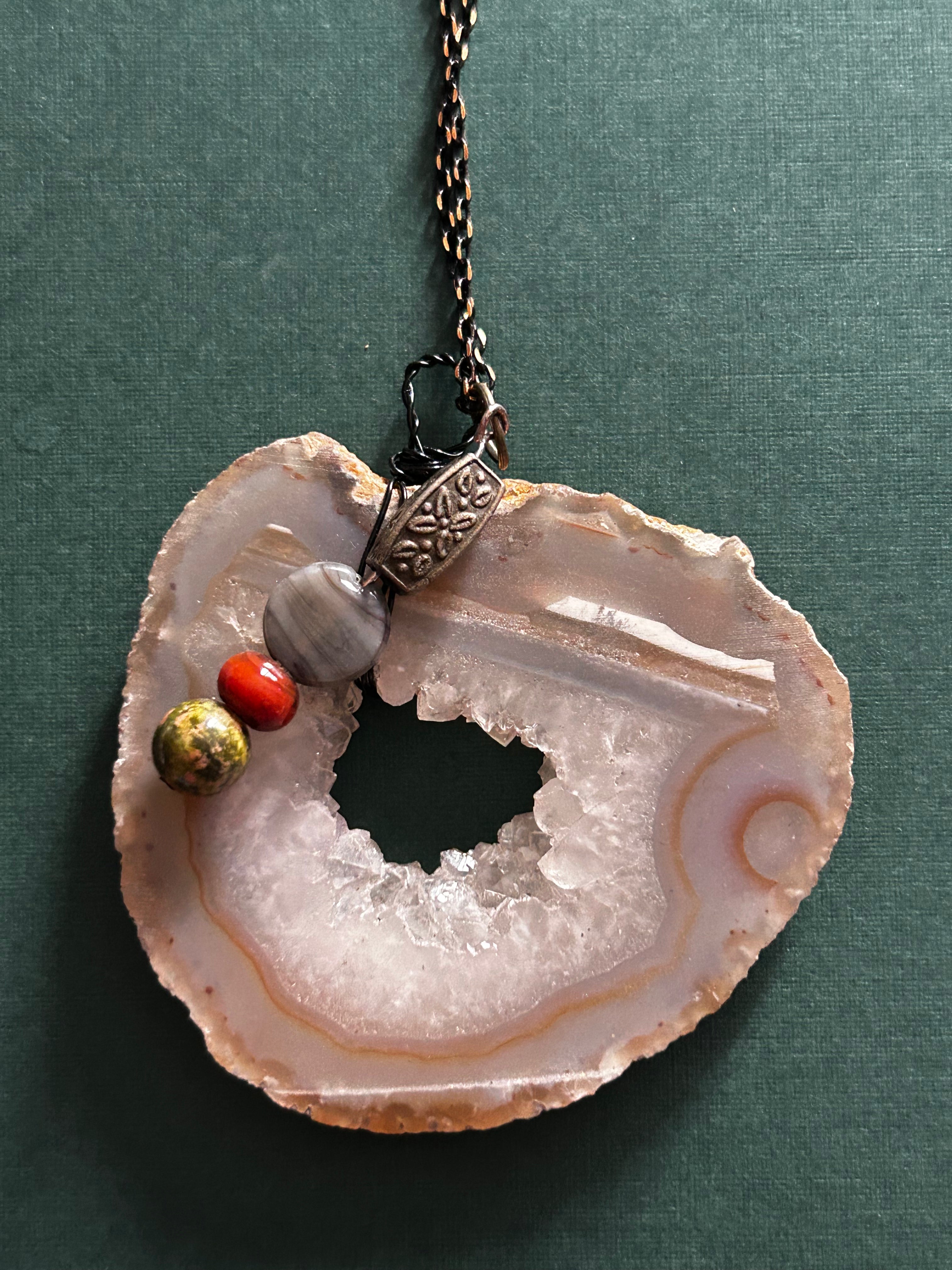Pink Amethyst Stalactite Geo Slice with bead detail