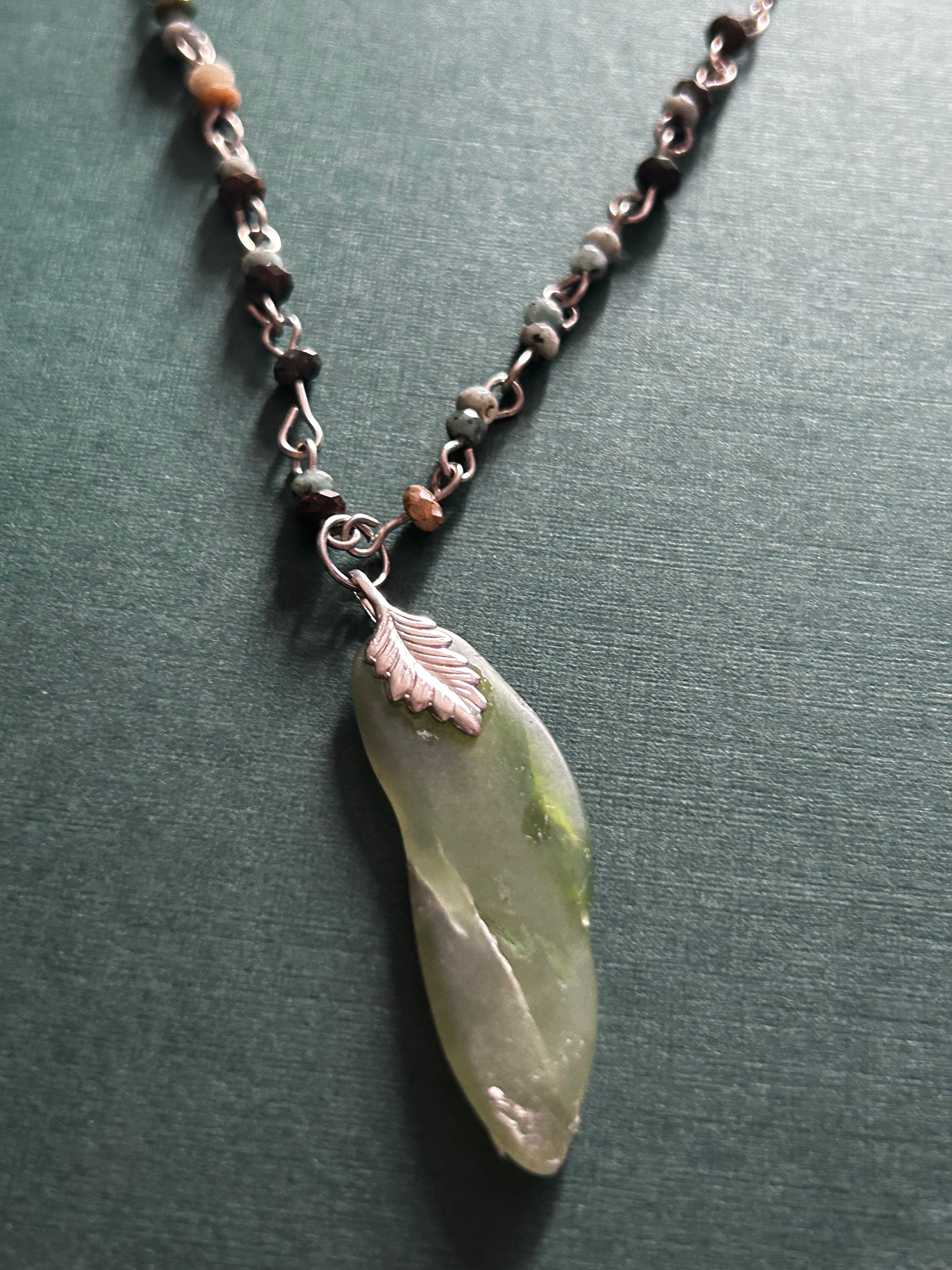 Jade pendant with crafted bead chain
