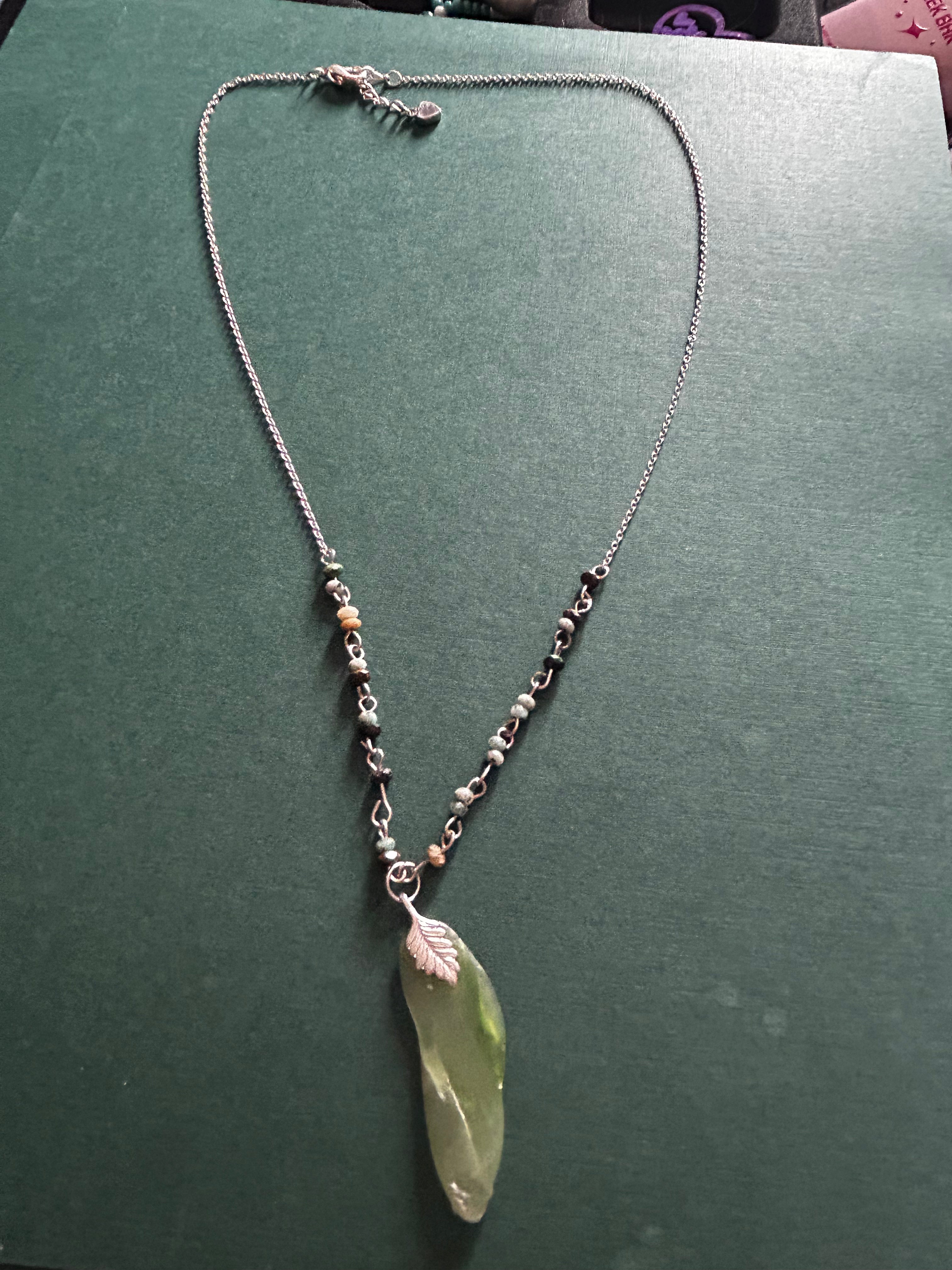 Jade pendant with crafted bead chain