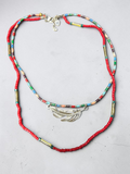 Layered Beaded Feather Pendant Necklace